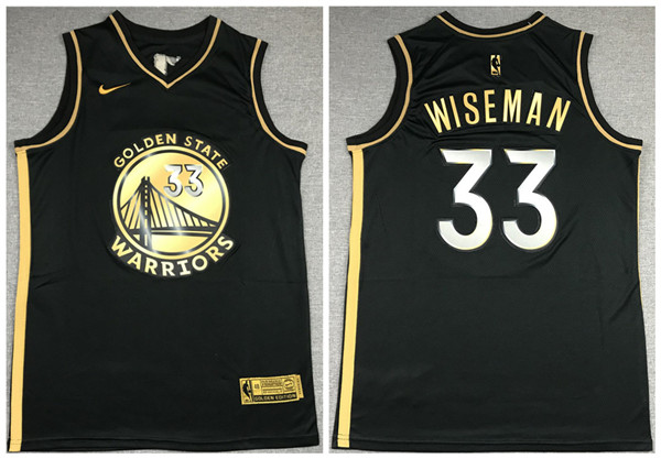Men's Golden State Warriors #33 James Wiseman Black Gold Edition Stitched NBA Jersey