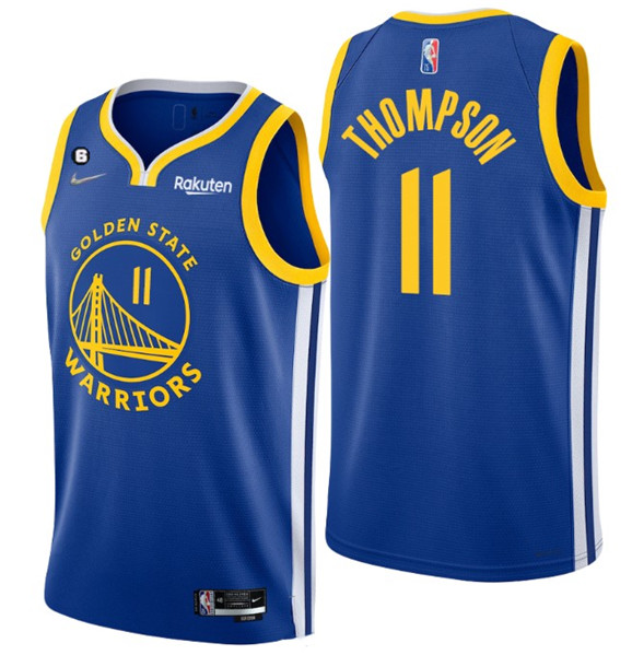 Men's Golden State Warriors #11 Klay Thompson Royal With No.6 Patch Stitched Jersey