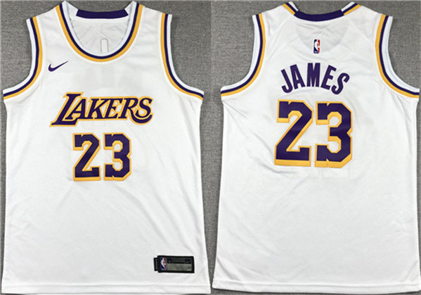Men's Los Angeles Lakers #23 LeBron James White Stitched Basketball Jersey