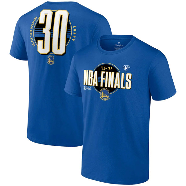 Men's Golden State Warriors #30 Stephen Curry 2022 Royal NBA Finals Name & Number T-Shirt