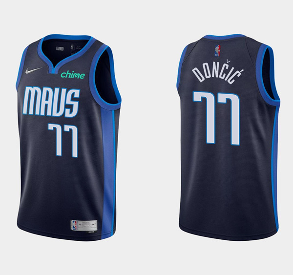 Men's Dallas Mavericks #77 Luka Doncic Black and Blue Stitched NBA Jersey