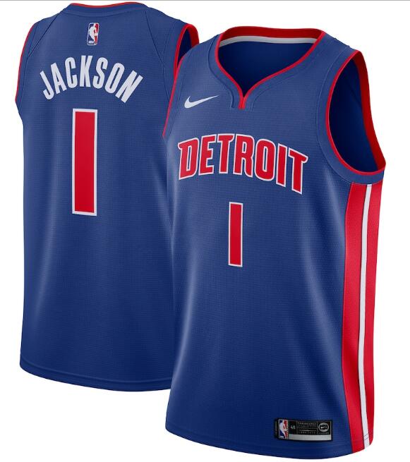 Men's Detroit Pistons Blue #1 Reggie Jackson Icon Edition Stitched Swingman NBA Jersey