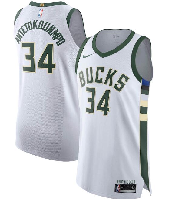 Men's Milwaukee Bucks White #34 Giannis Antetokounmpo Association Edition NBA Stitched Jersey
