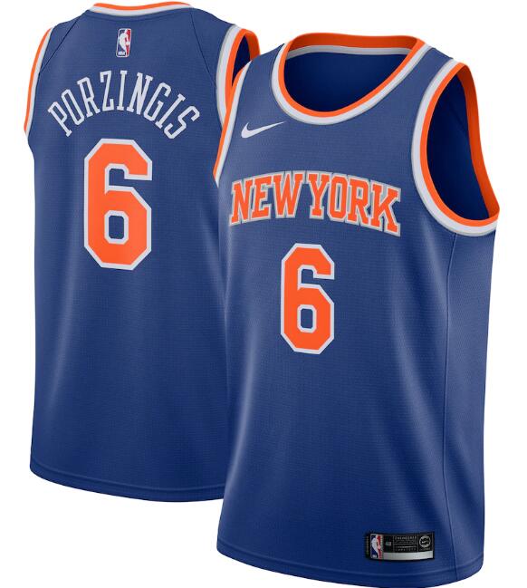 New Yok Knicks Blue #6 Kristaps Porzingis Icon Edition Stitched Swingman NBA Jersey