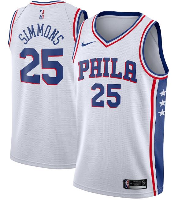 Men's Philadelphia 76ers White #25 Ben Simmons Association Edition Stitched Swingman NBA Jersey