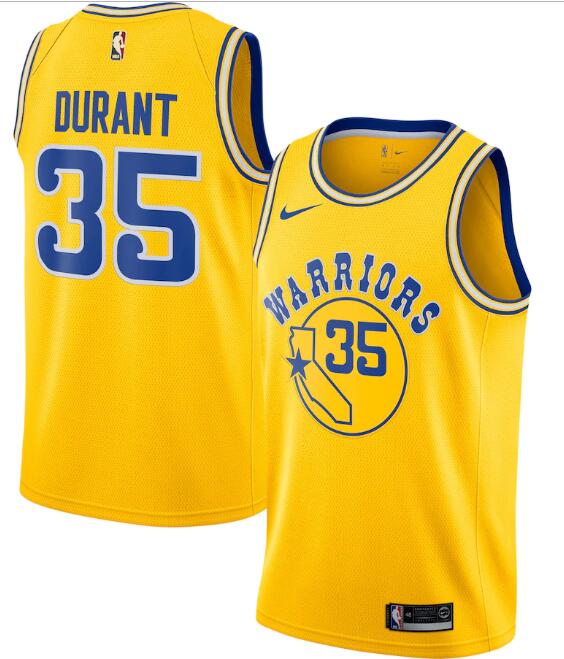 Men's Golden State Warriors Gold #35 Kevin Durant Statement Edition Swingman Stitched NBA Jersey