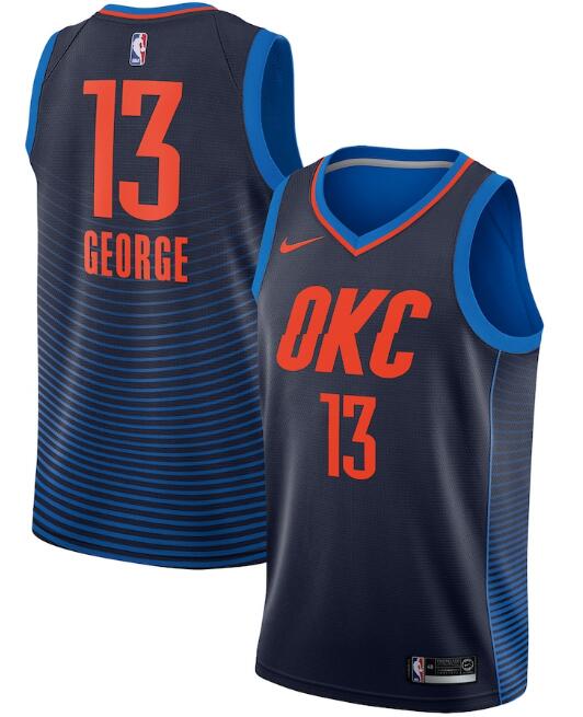 Men's Oklahoma City Thunder Navy #13 Paul George Statement Edition Stitched NBA Jersey