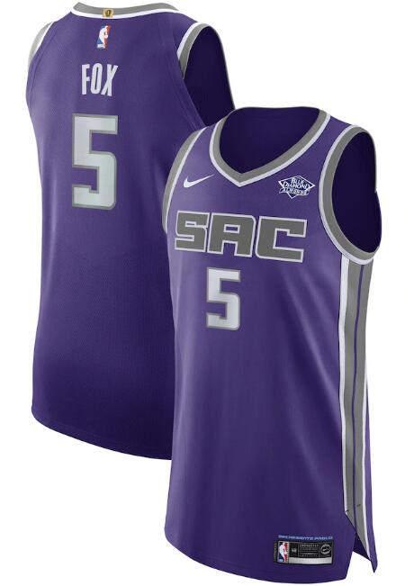 Men's Sacramento Kings Purple #5 De'Aaron Fox Icon Editon Stitched NBA Jersey