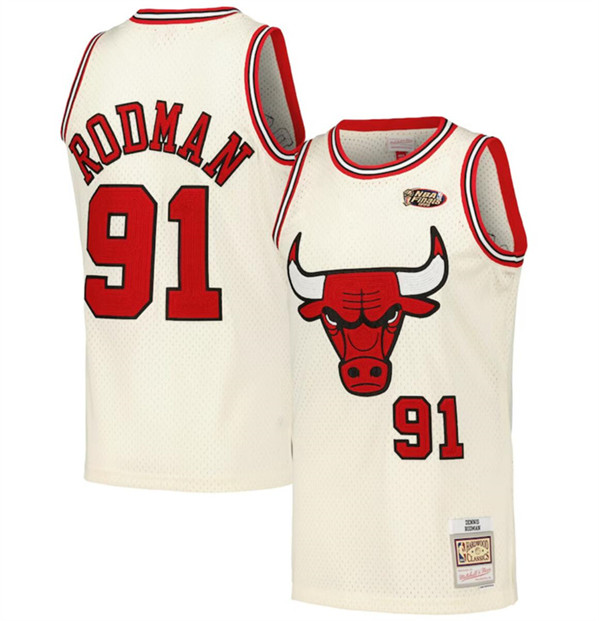 Men's Chicago Bulls #91 Dennis Rodman White Stitched Basketball Jersey