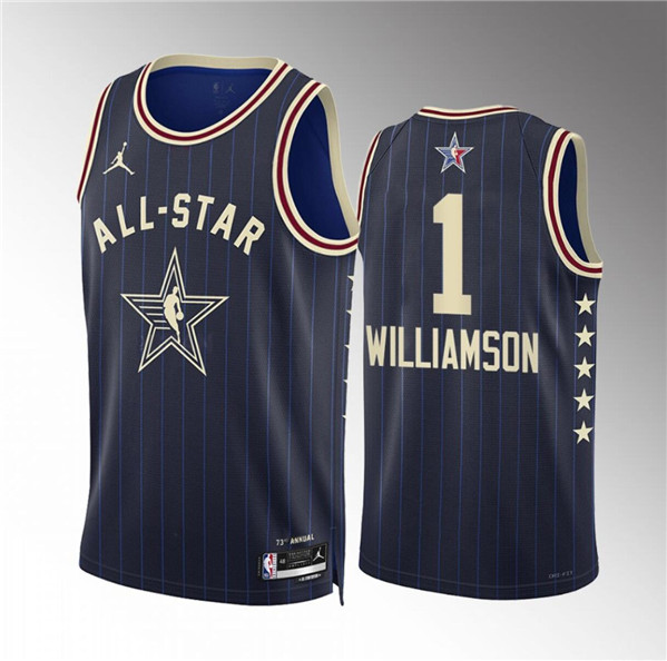 Men's 2024 All-Star #1 Zion Williamson Navy Stitched Basketball Jersey