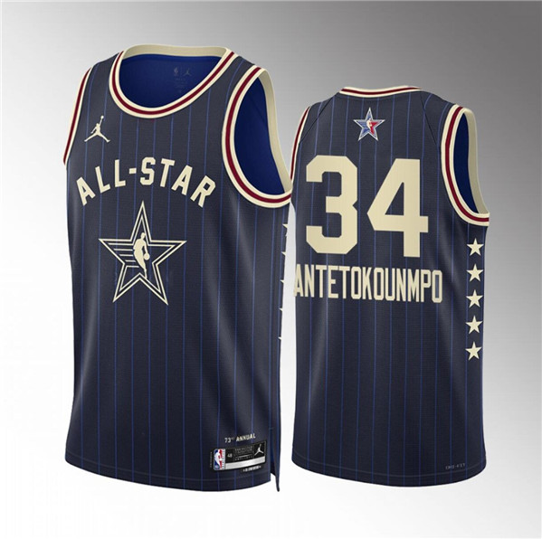 Men's 2024 All-Star #34 Giannis Antetokounmpo Navy Stitched Basketball Jersey