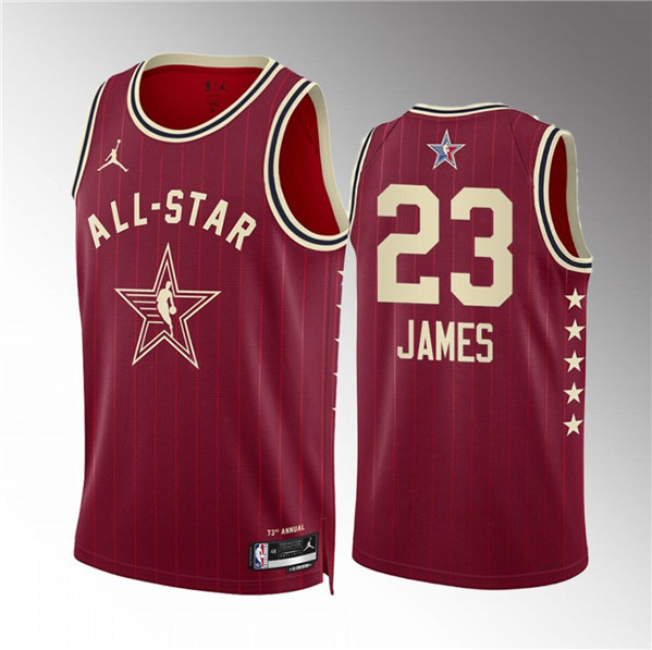 Men's 2024 All-Star #23 LeBron James Crimson Stitched Basketball Jersey