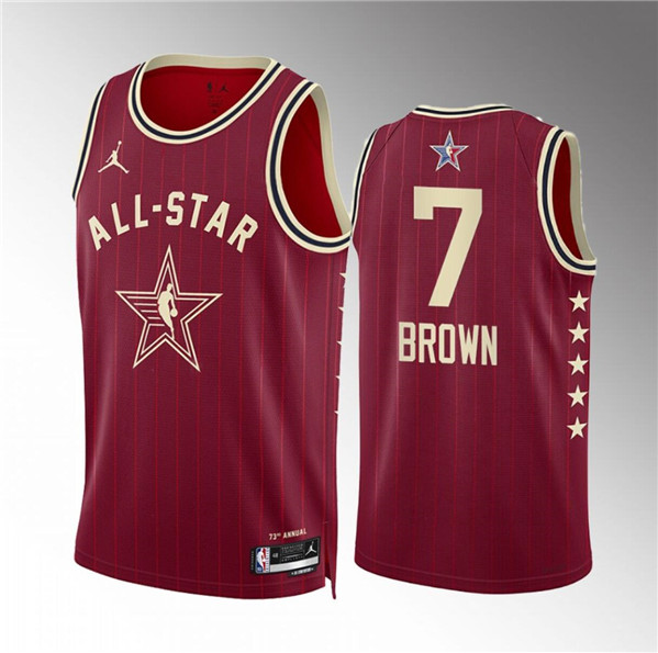 Men's 2024 All-Star #7 Jaylen Brown Crimson Stitched Basketball Jersey