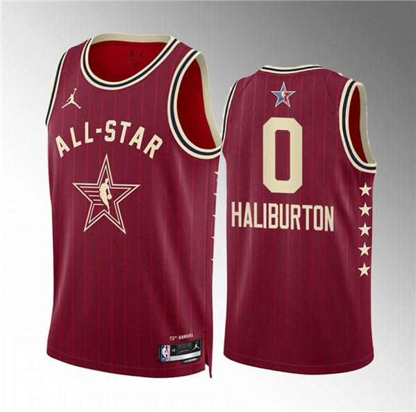 Men's 2024 All-Star #0 Tyrese Haliburton Crimson Stitched Basketball Jersey