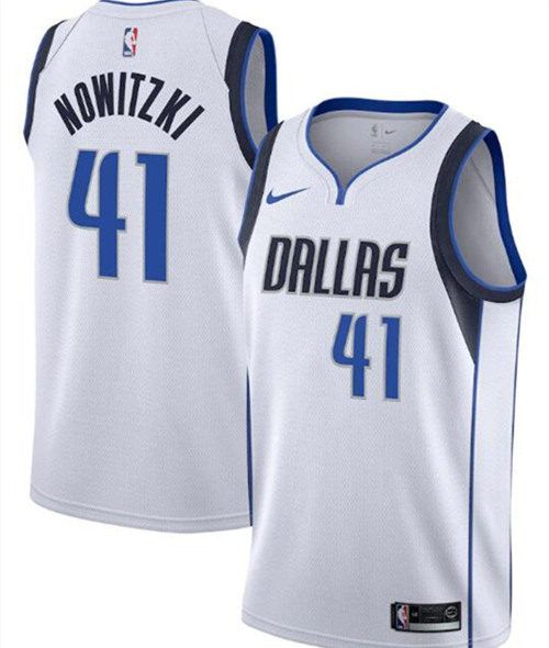Men's Dallas Mavericks White #41 Dirk Nowitzki Association Edition Swingman Stitched NBA Jersey