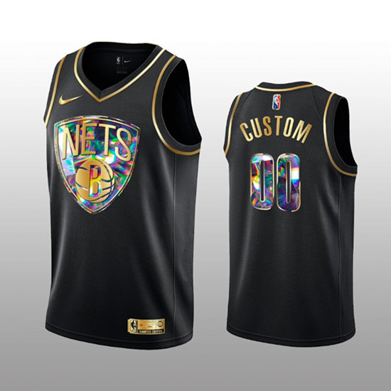 Men's Brooklyn Nets Active Player Custom 2021/22 Black Golden Edition 75th Anniversary Diamond Logo Stitched Basketball Jersey