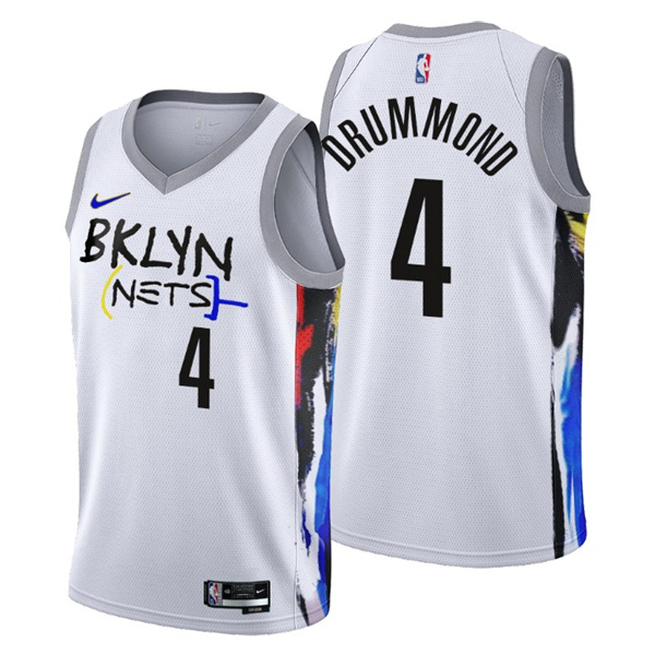 Men's Brooklyn Nets #4 Andre Drummond 2022/23 White City Edition Stitched Basketball Jersey