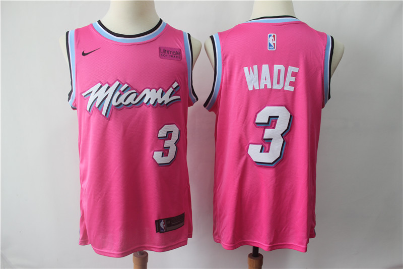 Men's Miami Heat #3 Dwyane Wade Pink 2018/19 Earned Edition Swingman Stitched NBA Jersey