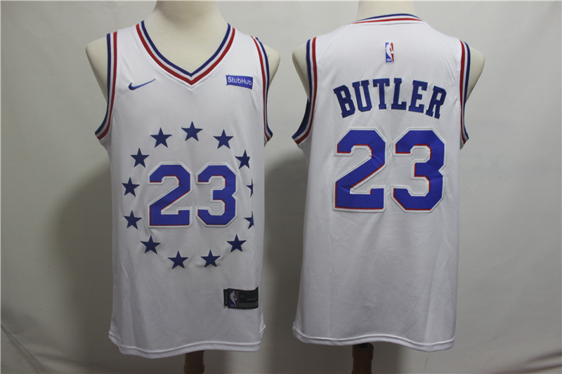 Men's Philadelphia 76ers #23 Jimmy Butler White 2018/19 Earned Edition Swingman Stitched NBA Jersey