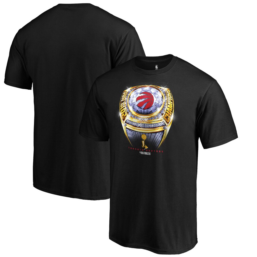 Men's Toronto Raptors Black 2019 NBA Finals Champions Bling Beauty Ring T-Shirt
