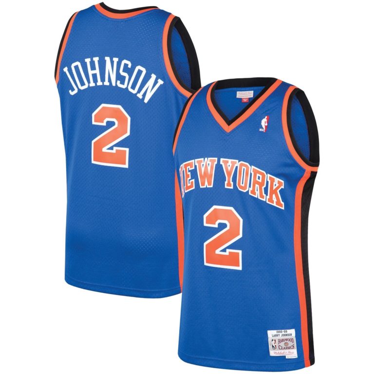 New Yok Knicks #2 Larry Johnson Blue 1991-92 Hardwood Classics Stitched NBA Jersey