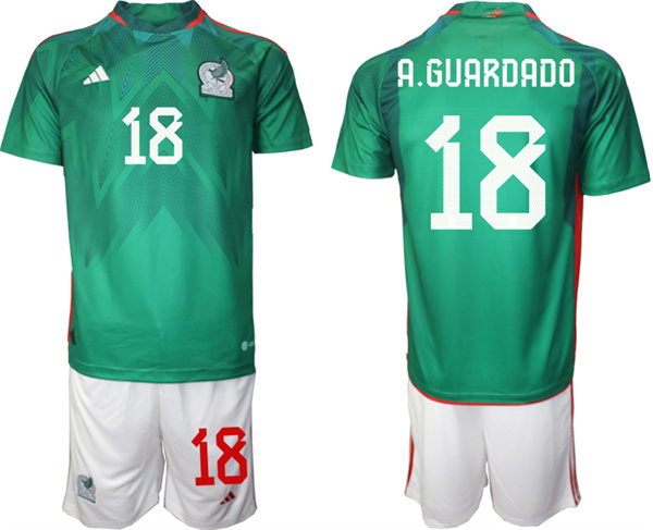 Men's Mexico #18 A.Guardado Green Home Soccer Jersey Suit
