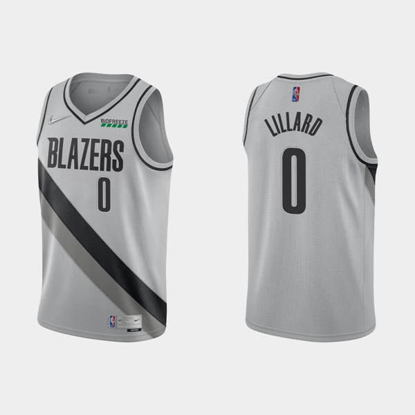 Men's Portland Trail Blazers #0 Damian Lillard Earned Edition Gray Stitched NBA Jersey