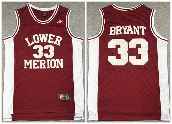 Men's Los Angeles Lakers #33 Kobe Bryant Red Lower Merion High School Stitched NBA Jersey