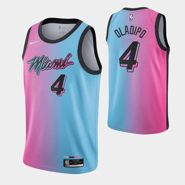Men's Miami Heat #4 Victor Oladipo Pink Blue City Stitched NBA Jersey