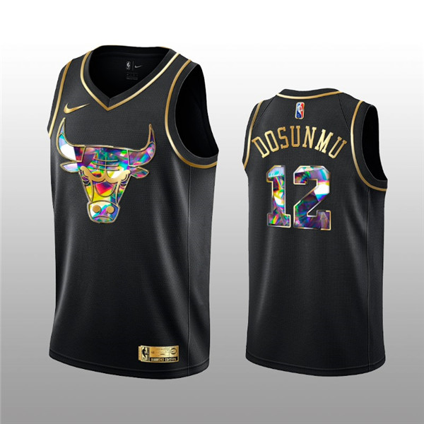 Men's Chicago Bulls #12 Ayo Dosunmu 2021/22 Black Golden Edition 75th Anniversary Diamond Logo Stitched Basketball Jersey