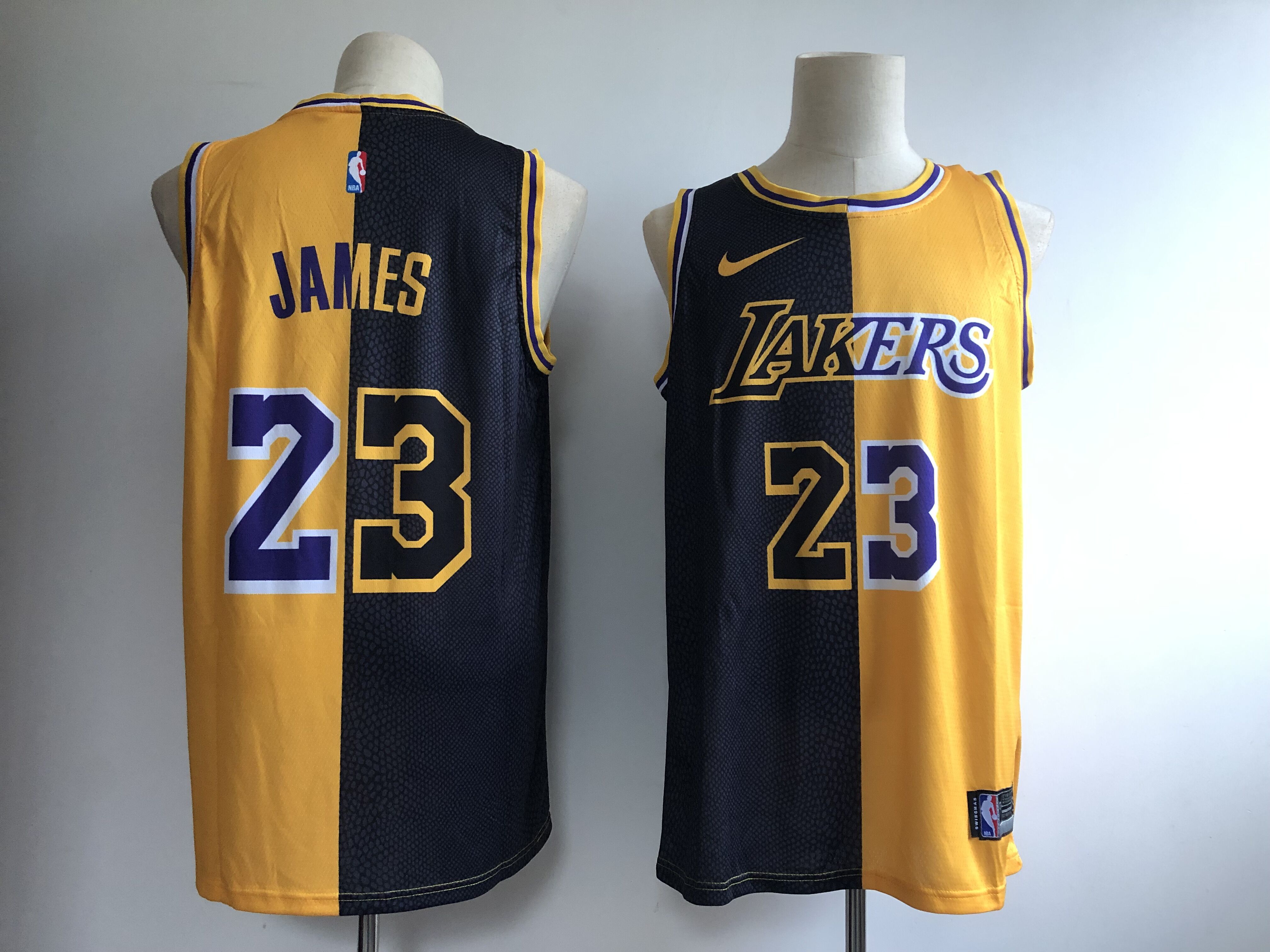 Men's Los Angeles Lakers #23 Lebron James Black/Gold Fashion Swingman Stitched NBA Jersey