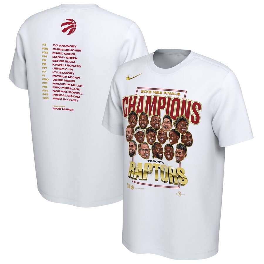 Men's Toronto Raptors White 2019 NBA Finals Champions Celebration Roster Performance T-Shirt