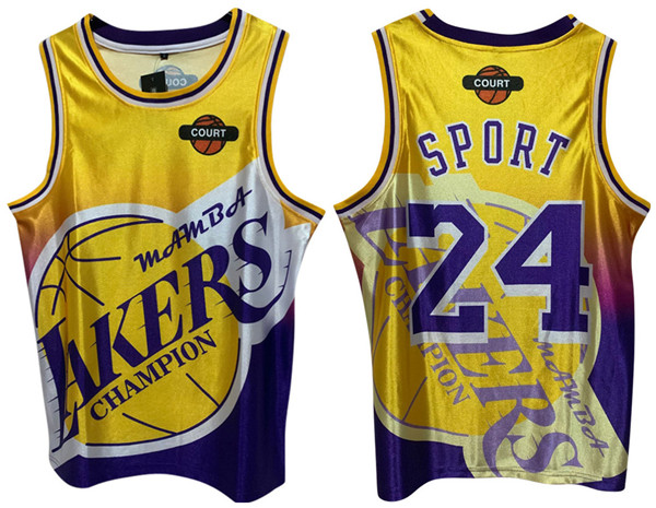 Men's Los Angeles Lakers #24 Kobe Bryant Yellow Print Basketball Jersey
