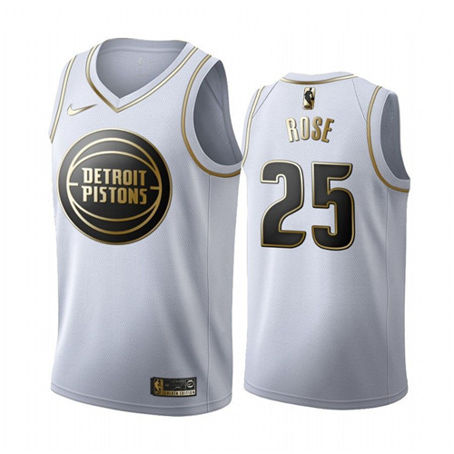 Men's Detroit Pistons #25 Derrick Rose White 2019 Golden Edition Stitched NBA Jersey