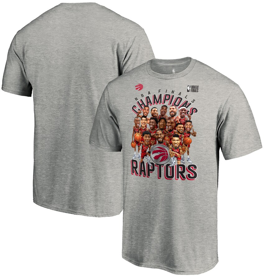 Men's Toronto Raptors Heather Charcoal 2019 NBA Finals Champions Caricature Roster T-Shirt