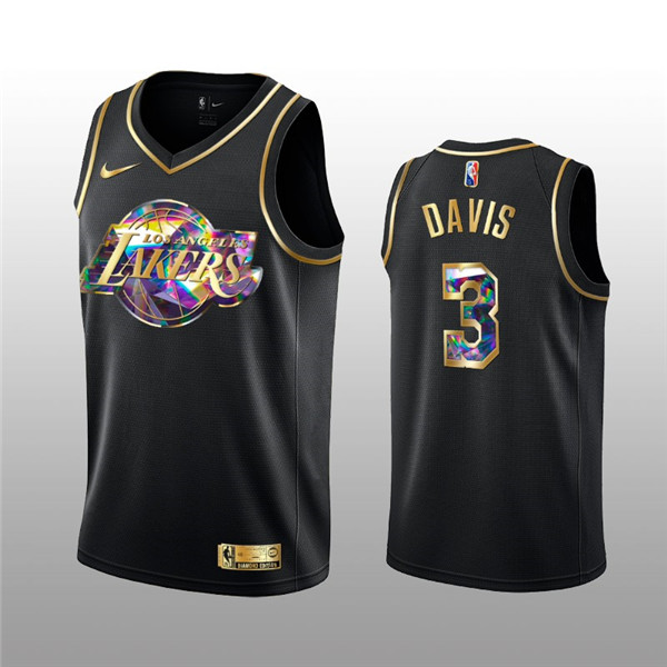 Men's Los Angeles Lakers #3 Anthony Davis 2021/22 Black Golden Edition 75th Anniversary Diamond Logo Stitched Basketball Jersey