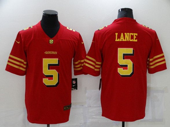 Men's San Francisco 49ers #5 Trey Lance Red Gold Vapor Untouchable Limited Stitched Jersey