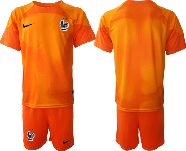 Men's France Goalkeeper Orange 2022 FIFA World Cup Home Soccer Jersey Suit