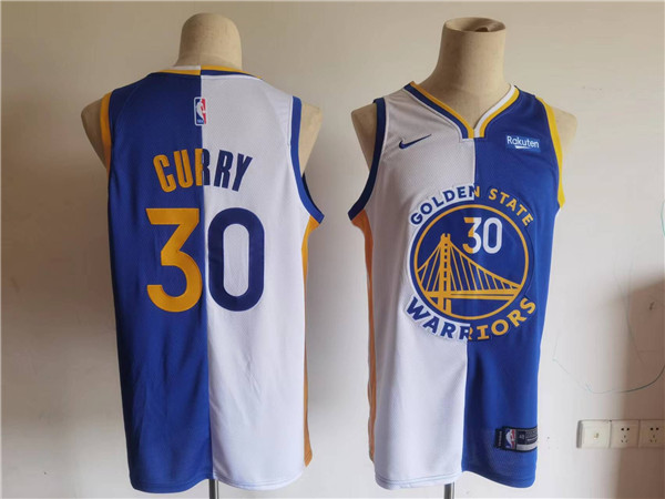 Men's Golden State Warriors #30 Stephen Curry Blue/White Split Stitched Basletball Jersey