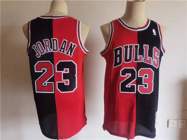 Men's Chicago Bulls #23 Michael Jordan Red /Black Split Throwback Stitched Jersey