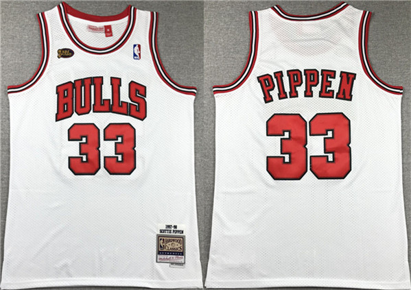 Men's Chicago Bulls #33 Scottie Pippen White 1997-98 Stitched Basketball Jersey