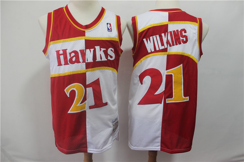 Men's Atlanta Hawks #21 Dominique Wilkins Red White 1987/88 Hardwood Classics Stitched NBA Jersey