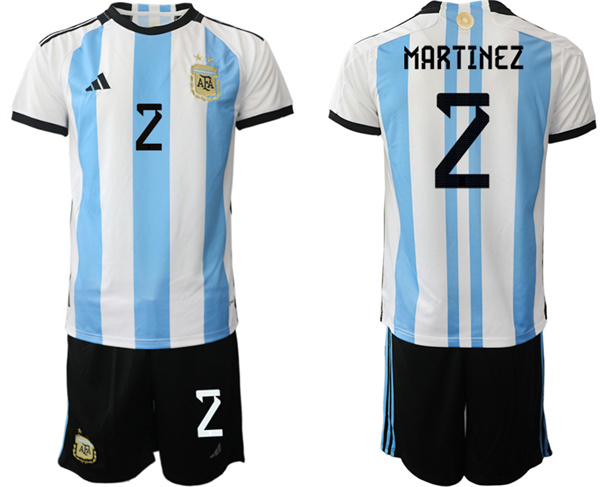 Men's Argentina #2 Martínez White/Blue 2022 FIFA World Cup Home Soccer Jersey Suit