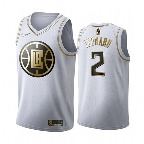Men's Los Angeles Clippers #2 Kawhi Leonard White 2019 Golden Edition Stitched NBA Jersey