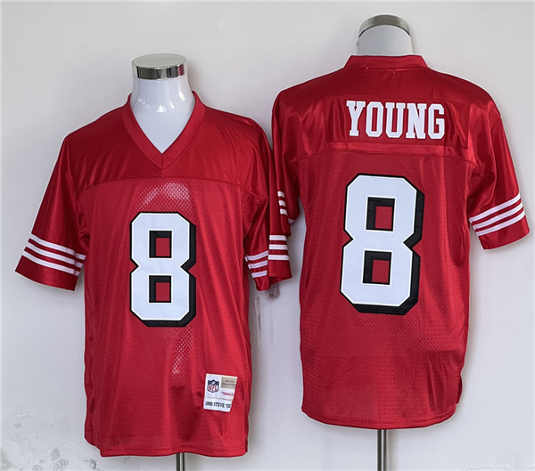 Men's San Francisco 49ers #8 Steve Young Red Stitched Football Jersey