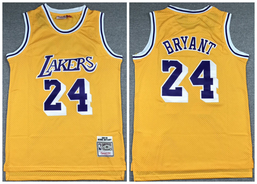 Men's Los Angeles Lakers Yellow #24 Kobe Bryant Throwback Stitched NBA Jersey