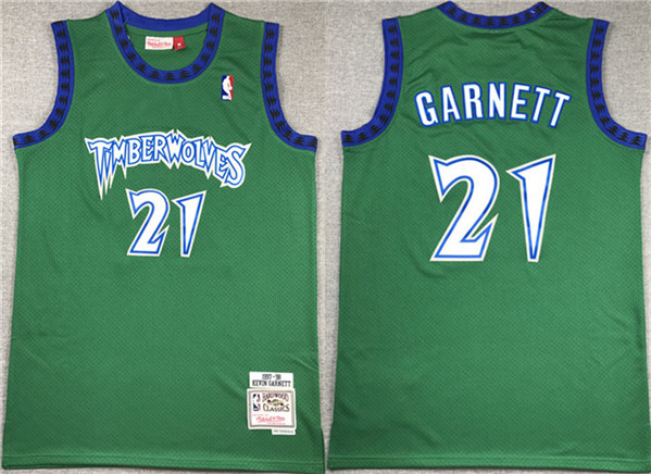 Men's Minnesota Timberwolves #21 Kevin Garnett Green Throwback Stitched Jersey