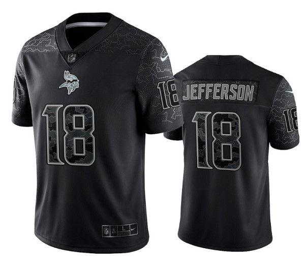 Men's Minnesota Vikings #18 Justin Jefferson Black Reflective Limited ...