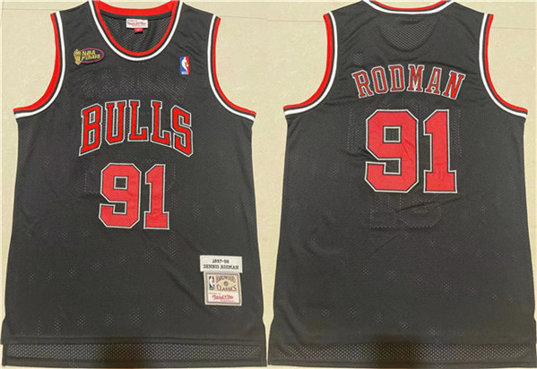 Men's Chicago Bulls #91 Dennis Rodman Black 1997-98 Throwback Stitched Jersey