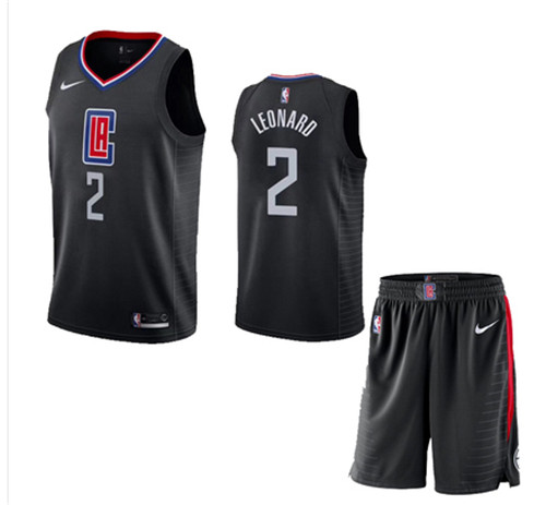 Men's Los Angeles Clippers #2 Kawhi Leonard Black Stitched NBA Jersey(With Shorts)